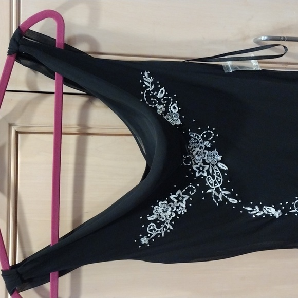 🖤 Y2K Black Beaded Sequin Rhinestone Silk/ Sheath/ Bias Cut Dress - Picture 3 of 16